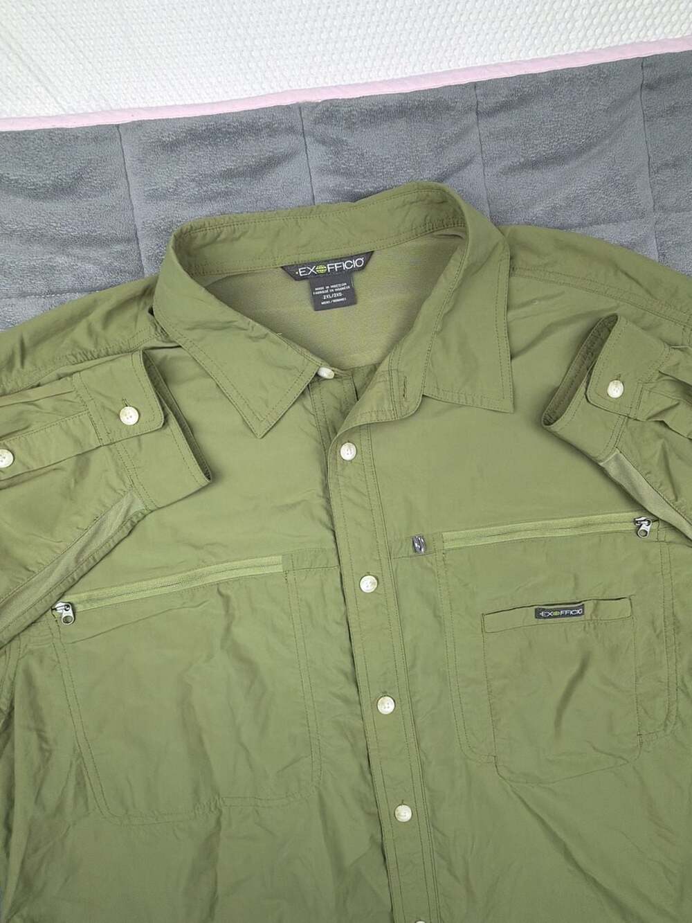 ExOfficio Men's Vented Green Long Sleeve Hiking Button Down Shirt Size 2XL